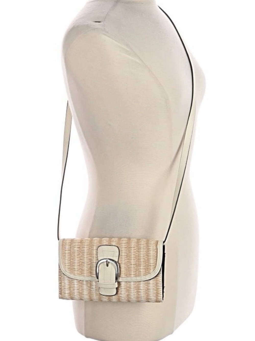 Sam Edelman Woven Straw Crossbody with White Trim & Buckle